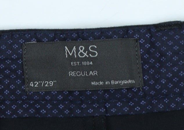 Marks and Spencer Men’s Black 42x29 Regular Fit Stretch Chino Trousers