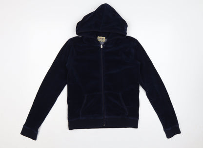 Juicy Couture Women Blue L Velour Full Zip Hooded Hoodie