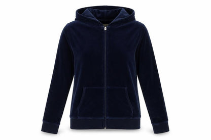 Juicy Couture Women Blue L Velour Full Zip Hooded Hoodie