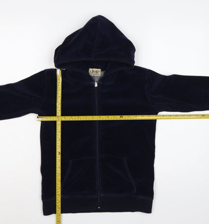 Juicy Couture Women Blue L Velour Full Zip Hooded Hoodie