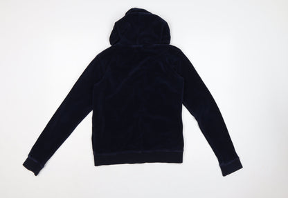 Juicy Couture Women Blue L Velour Full Zip Hooded Hoodie