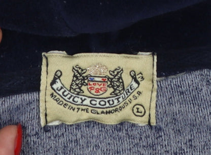 Juicy Couture Women Blue L Velour Full Zip Hooded Hoodie