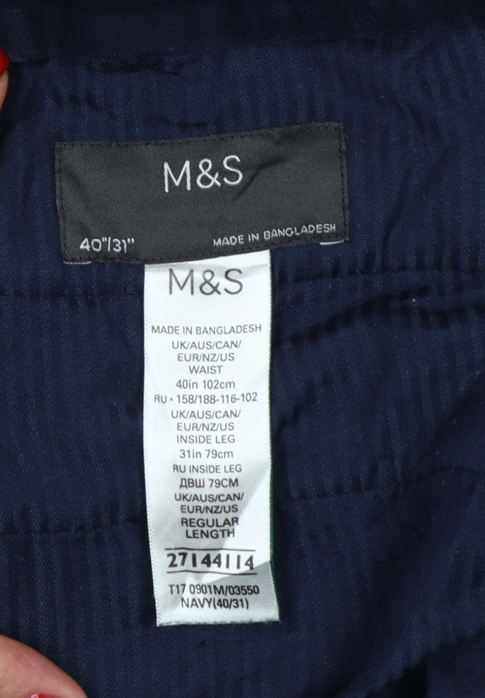 Marks & Spencer Men's Blue 40/31 Cotton Tapered Chino Trousers