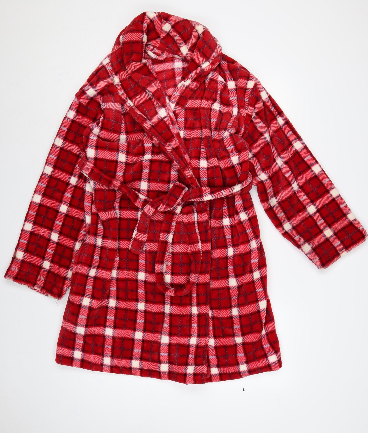 Marks & Spencer Women's Red 12-14 Check Fleece Belted Robe