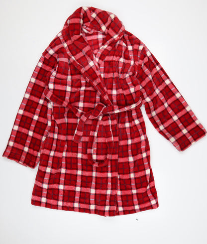 Marks & Spencer Women's Red 12-14 Check Fleece Belted Robe