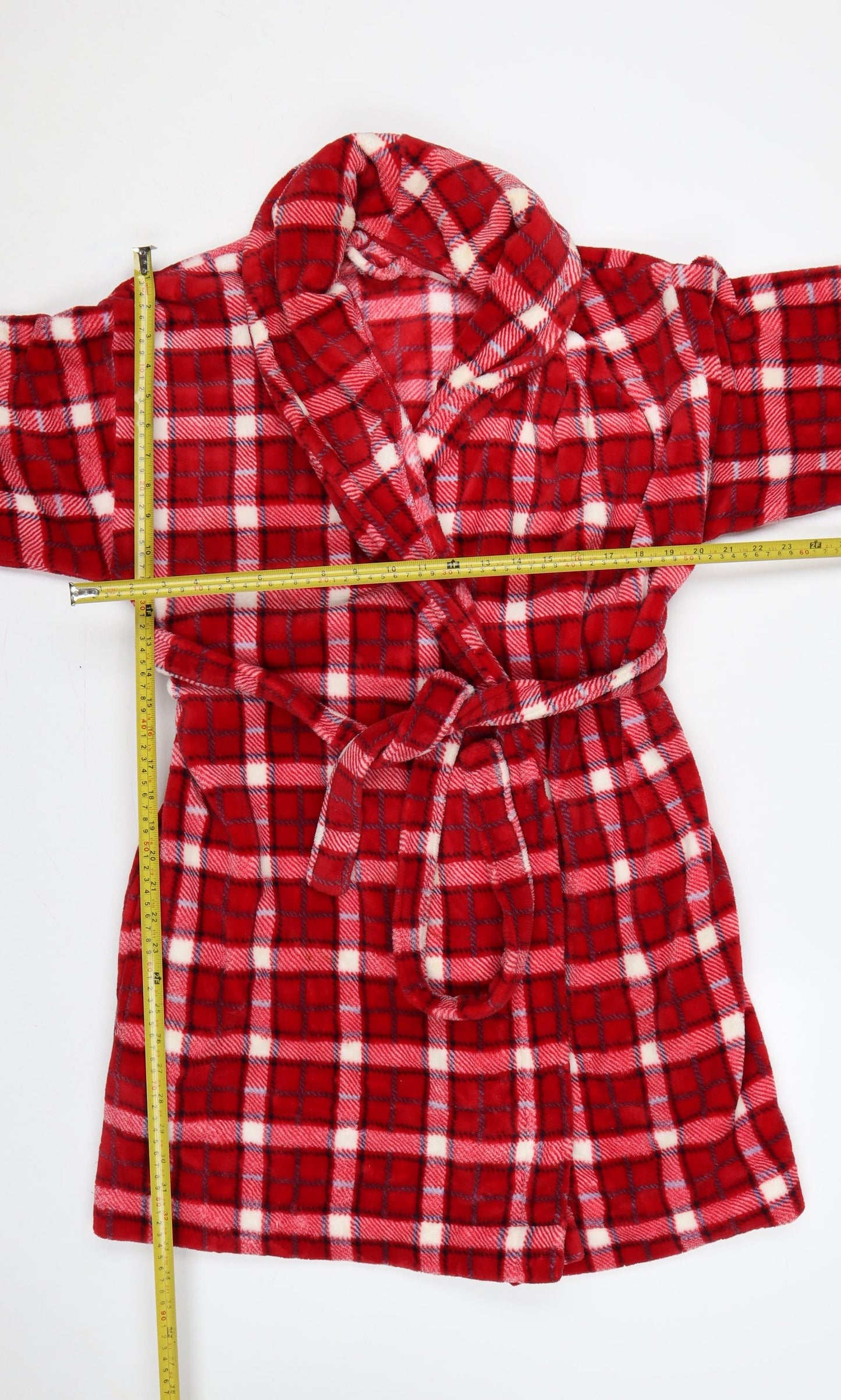 Marks & Spencer Women's Red 12-14 Check Fleece Belted Robe