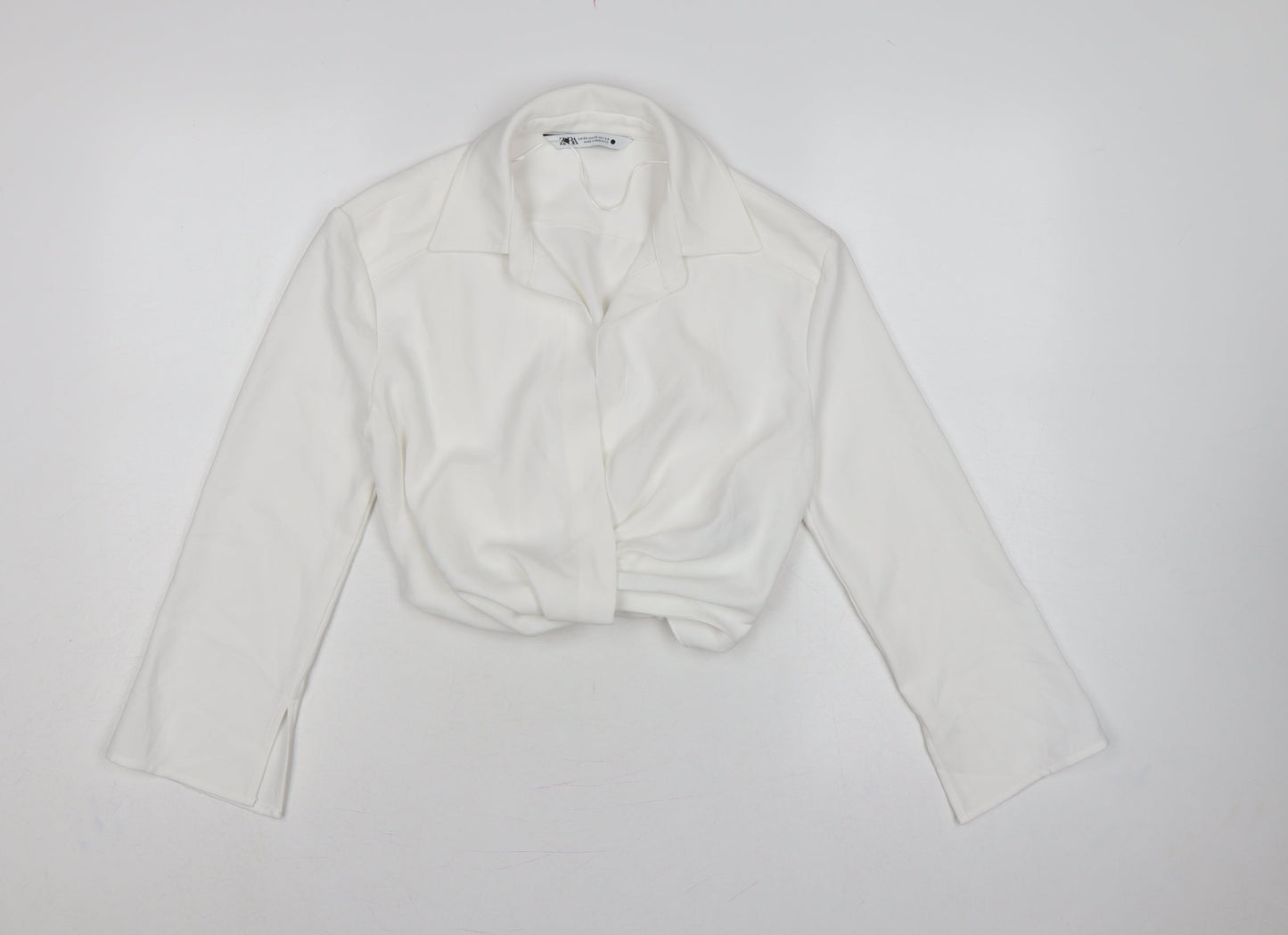 Zara Women's White XS Cropped Collared Long Sleeve Blouse