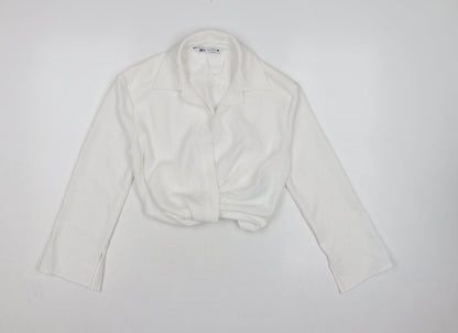 Zara Women's White XS Cropped Collared Long Sleeve Blouse