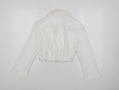 Zara Women's White XS Cropped Collared Long Sleeve Blouse