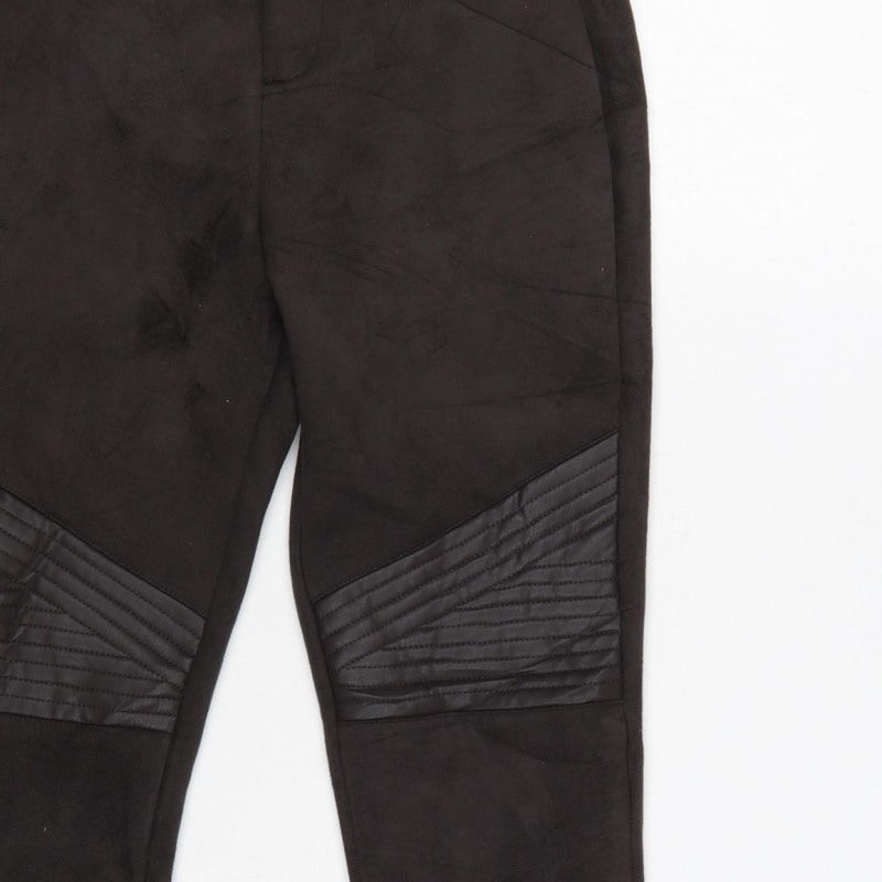 Zara Women Black XS Skinny Biker Quilted Ankle Zip Trousers