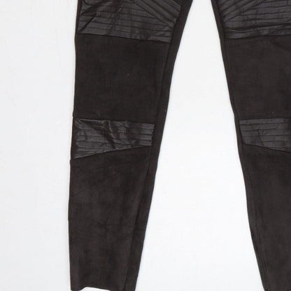 Zara Women Black XS Skinny Biker Quilted Ankle Zip Trousers