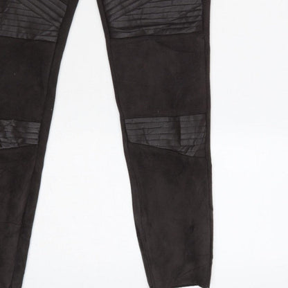 Zara Women Black XS Skinny Biker Quilted Ankle Zip Trousers