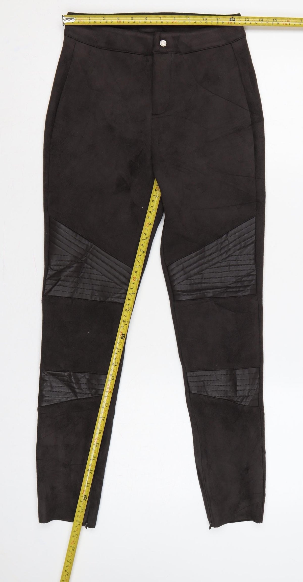 Zara Women Black XS Skinny Biker Quilted Ankle Zip Trousers
