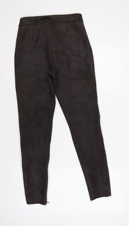Zara Women Black XS Skinny Biker Quilted Ankle Zip Trousers
