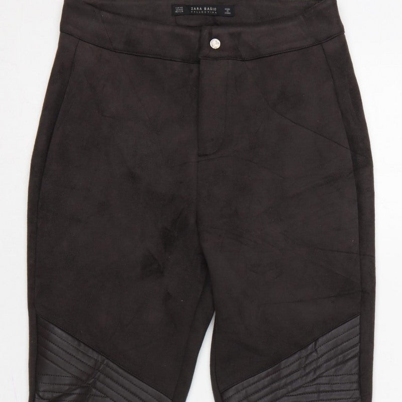 Zara Women Black XS Skinny Biker Quilted Ankle Zip Trousers