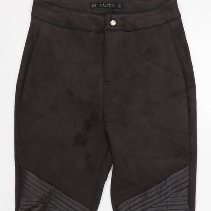 Zara Women Black XS Skinny Biker Quilted Ankle Zip Trousers