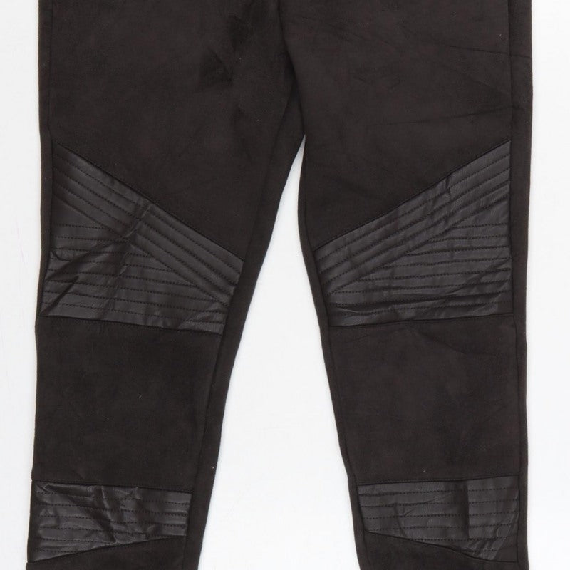 Zara Women Black XS Skinny Biker Quilted Ankle Zip Trousers
