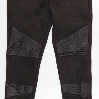 Zara Women Black XS Skinny Biker Quilted Ankle Zip Trousers