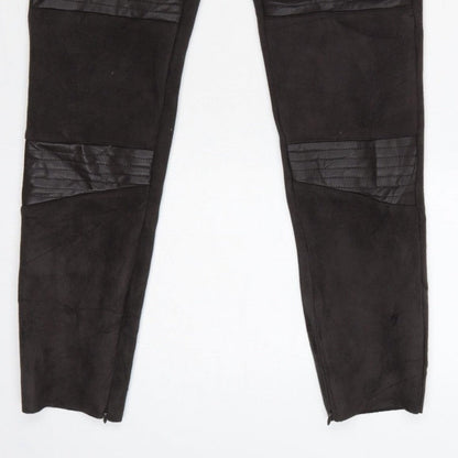 Zara Women Black XS Skinny Biker Quilted Ankle Zip Trousers