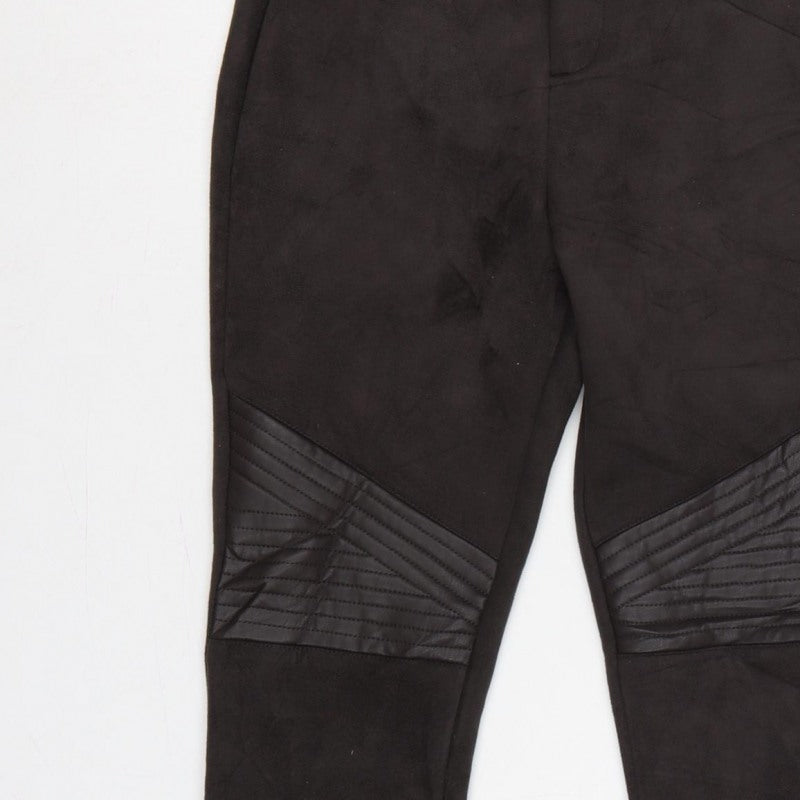 Zara Women Black XS Skinny Biker Quilted Ankle Zip Trousers