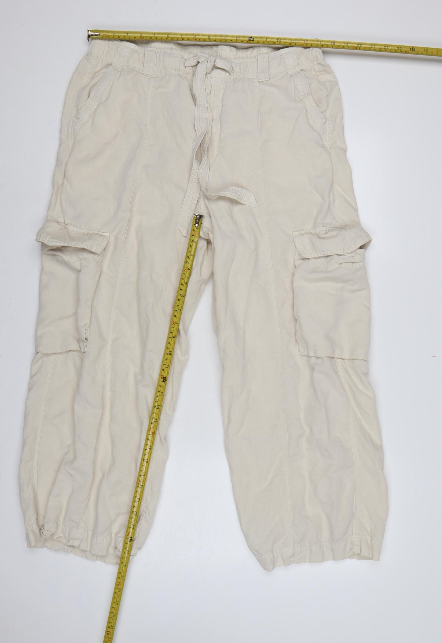 Marks & Spencer Women Ivory UK 18 Regular Lyocell Linen Cargo Trousers
