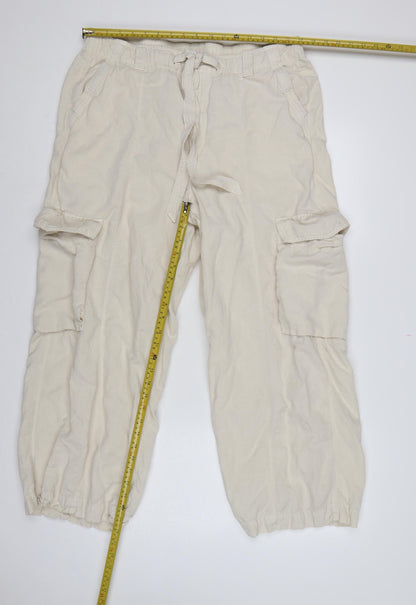 Marks & Spencer Women Ivory UK 18 Regular Lyocell Linen Cargo Trousers