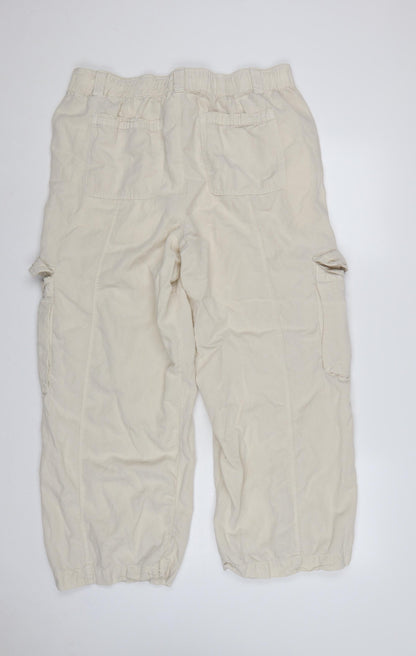 Marks & Spencer Women Ivory UK 18 Regular Lyocell Linen Cargo Trousers