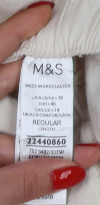 Marks & Spencer Women Ivory UK 18 Regular Lyocell Linen Cargo Trousers