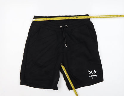 boohooMAN Men's Black M Sweat Shorts Drawstring Embroidered Pockets