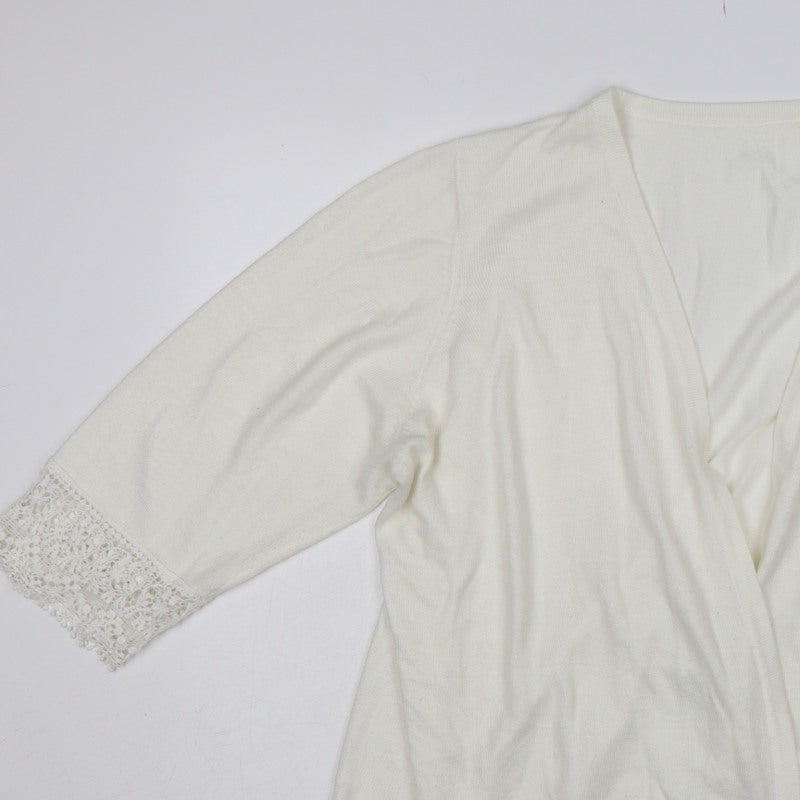 Julipa Women Ivory UK 24 Open Cardigan Lace Trim 3/4 Sleeve Plus