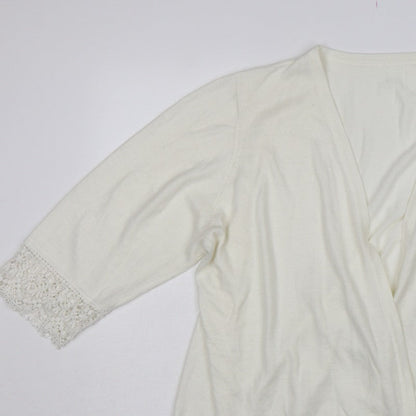 Julipa Women Ivory UK 24 Open Cardigan Lace Trim 3/4 Sleeve Plus