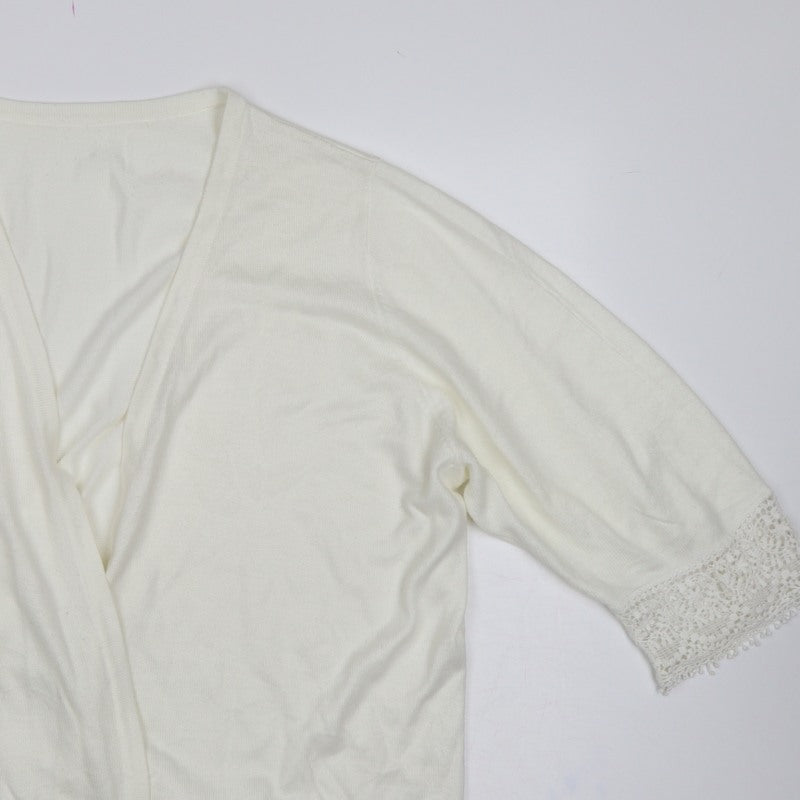 Julipa Women Ivory UK 24 Open Cardigan Lace Trim 3/4 Sleeve Plus