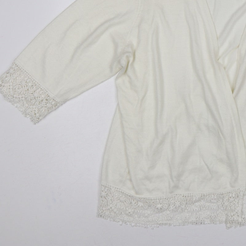 Julipa Women Ivory UK 24 Open Cardigan Lace Trim 3/4 Sleeve Plus