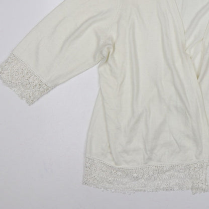 Julipa Women Ivory UK 24 Open Cardigan Lace Trim 3/4 Sleeve Plus