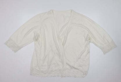 Julipa Women Ivory UK 24 Open Cardigan Lace Trim 3/4 Sleeve Plus