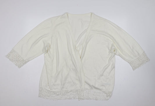 Julipa Women Ivory UK 24 Open Cardigan Lace Trim 3/4 Sleeve Plus