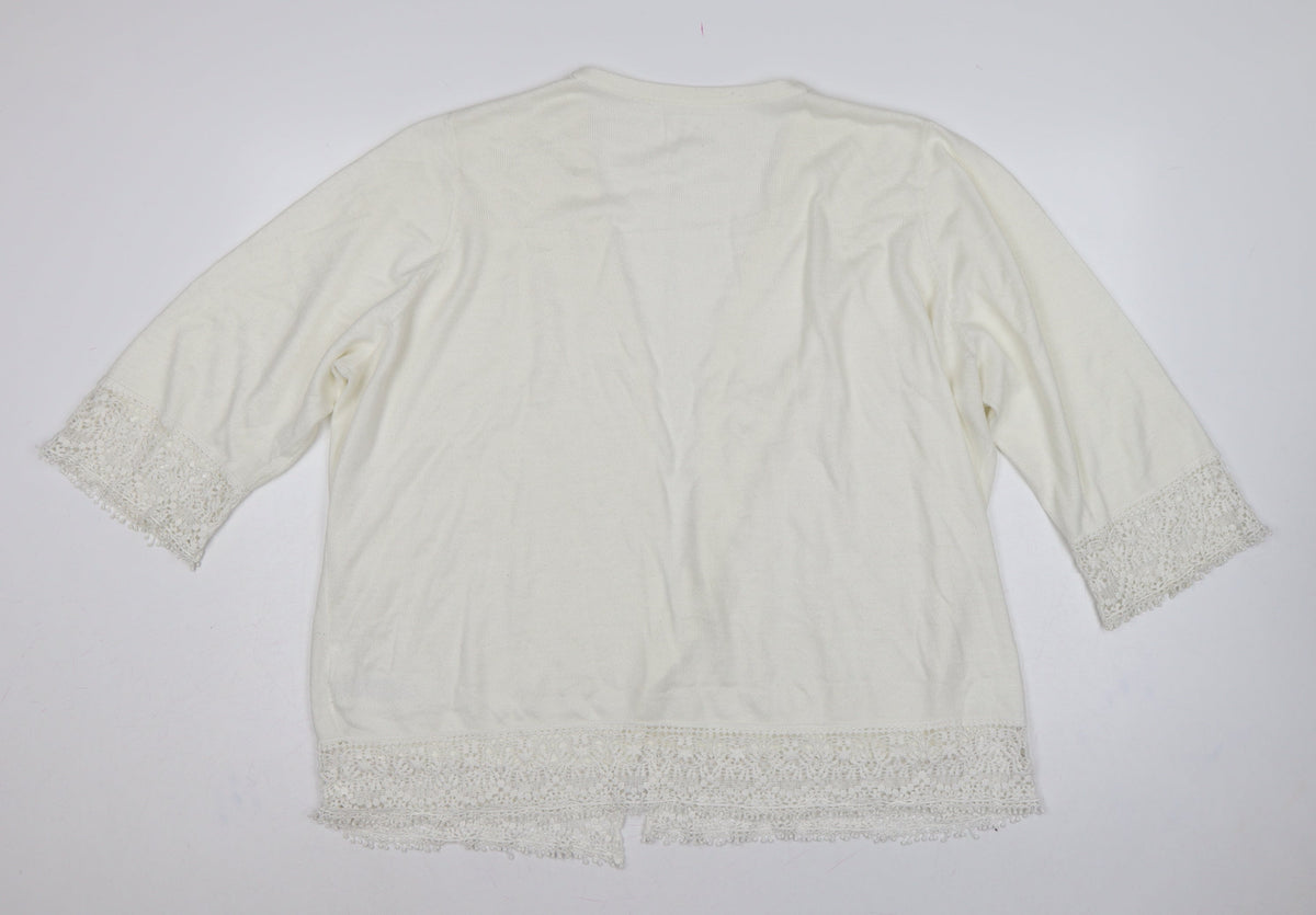 Julipa Women Ivory UK 24 Open Cardigan Lace Trim 3/4 Sleeve Plus