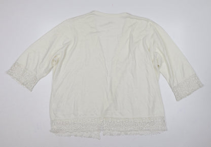 Julipa Women Ivory UK 24 Open Cardigan Lace Trim 3/4 Sleeve Plus