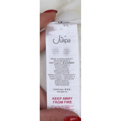 Julipa Women Ivory UK 24 Open Cardigan Lace Trim 3/4 Sleeve Plus