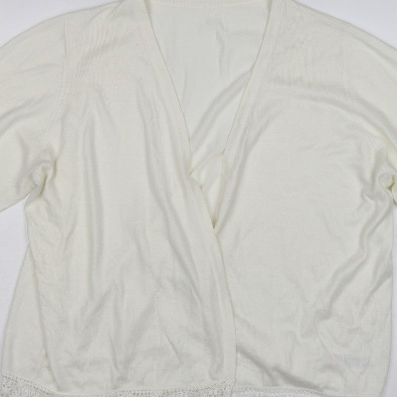 Julipa Women Ivory UK 24 Open Cardigan Lace Trim 3/4 Sleeve Plus