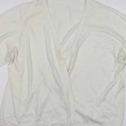 Julipa Women Ivory UK 24 Open Cardigan Lace Trim 3/4 Sleeve Plus