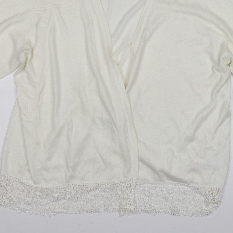 Julipa Women Ivory UK 24 Open Cardigan Lace Trim 3/4 Sleeve Plus