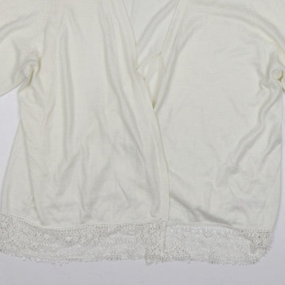 Julipa Women Ivory UK 24 Open Cardigan Lace Trim 3/4 Sleeve Plus