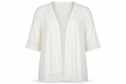 Julipa Women Ivory UK 24 Open Cardigan Lace Trim 3/4 Sleeve Plus