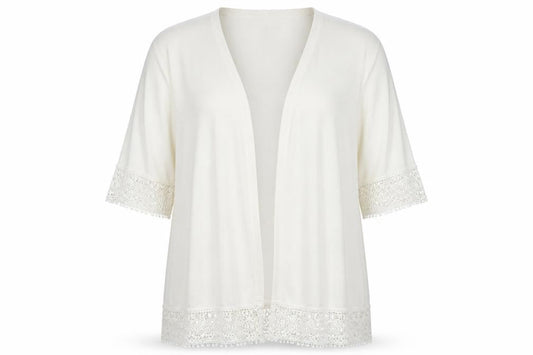 Julipa Women Ivory UK 24 Open Cardigan Lace Trim 3/4 Sleeve Plus