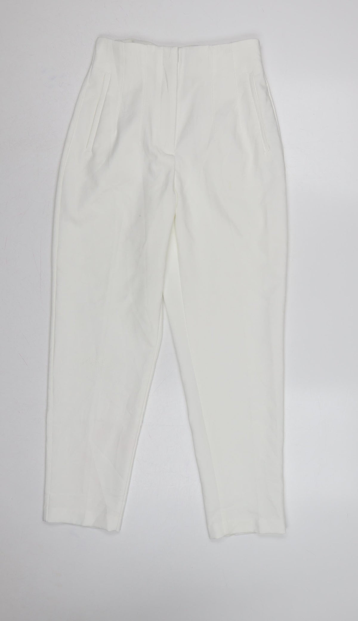 Zara Women White Size S High Rise Tapered Dress Trousers
