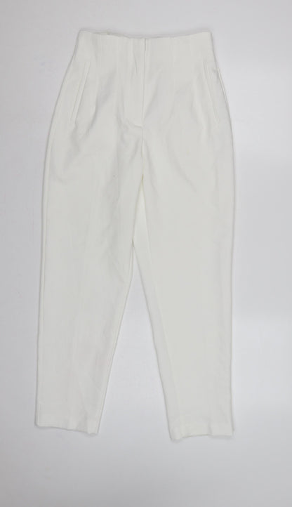 Zara Women White Size S High Rise Tapered Dress Trousers