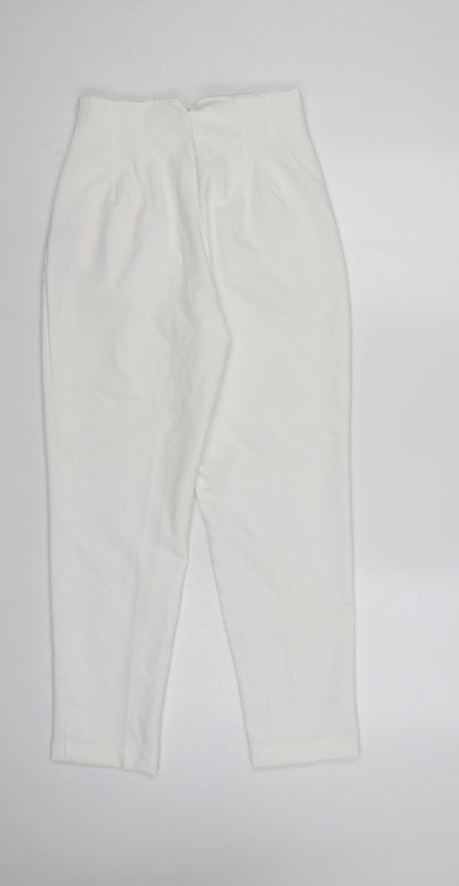 Zara Women White Size S High Rise Tapered Dress Trousers