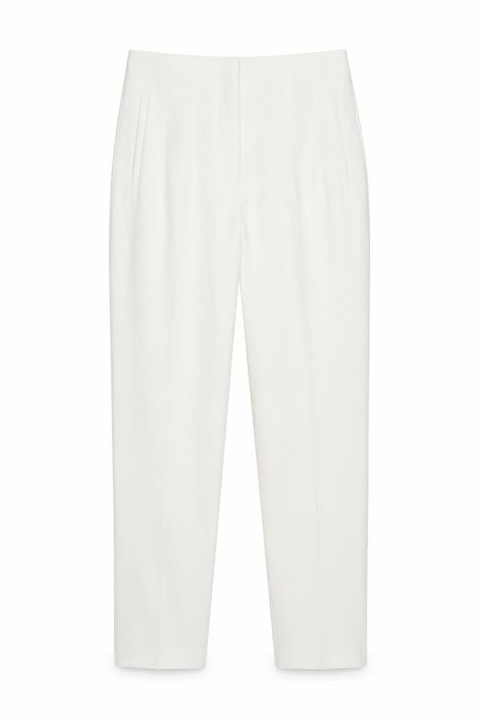 Zara Women White Size S High Rise Tapered Dress Trousers