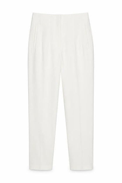 Zara Women White Size S High Rise Tapered Dress Trousers